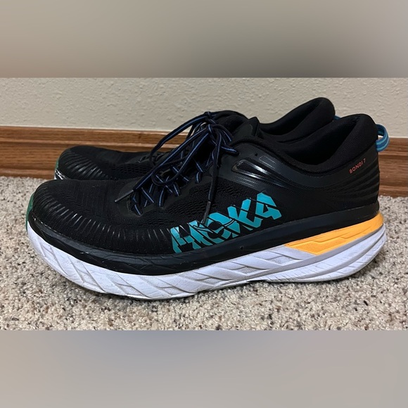 Hoka One One Black/Teal/Orange Men’s Bondi 7 Athletic Shoes Sz 12 - Picture 2 of 10